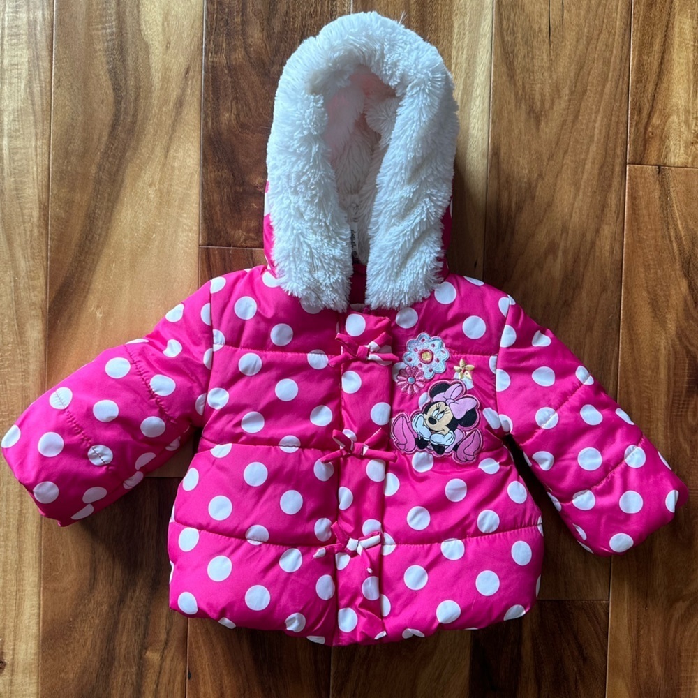 Disney Minnie Mouse Pink Polka Dot Winter Jacket size 6-12 Months - Picture 1 of 5